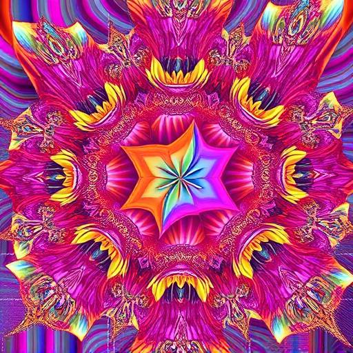 An abstract digital artwork generated by AI, featuring intricate fractal patterns and a vibrant, shifting color palette, illustrating the potential of AI in creating novel game art styles.